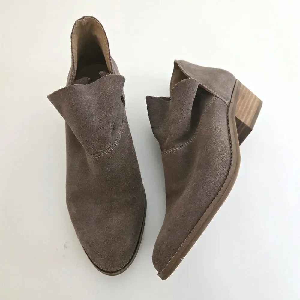 Lucky Brand Fahmida Taupe Suede Ankle Booties 7M Block Heel